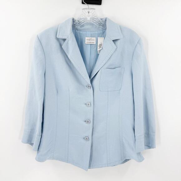 Emma James Women's Blue Button Up Linen Long Sleeve Blazer Jacket Size 6 - Picture 1 of 10